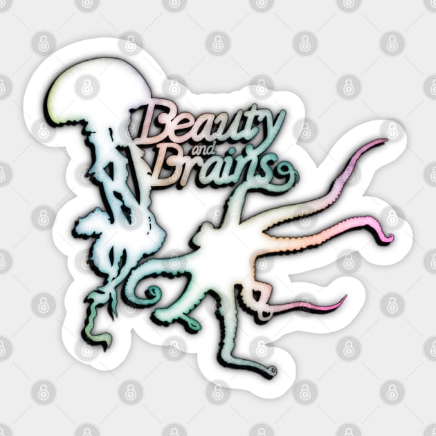 Beauty and Brains, Octopus and Jellyfish Duo, Pastel Rainbow, Bold Graphic Design Sticker by cherdoodles